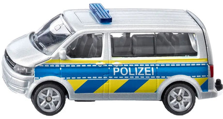 Siku 1553, vw t5 autowegpolitie, metaal kunststof, zilver, openbare achterklep, trekhaak