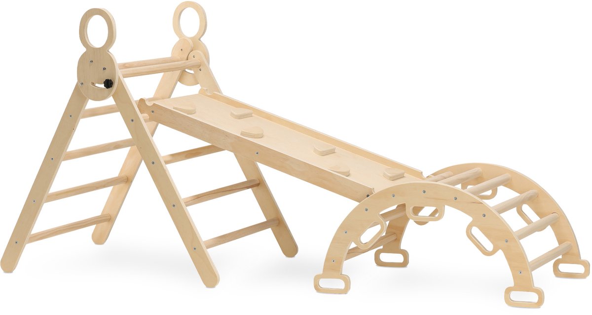 Deryan luxe opvouwbare driehoek met klimboog en helling met klimrek glijbaan - montessori meubels houten speelgym