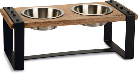 Designed by lotte karinto voerbak hond - dinerset - eetbak drinkbak hond - hout metaal - 2x650ml - size m