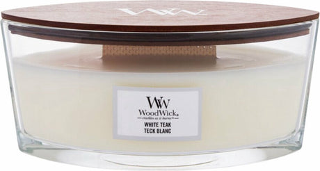 Woodwick heartwick flame ellipse geurkaars - white teak - 50 branduren