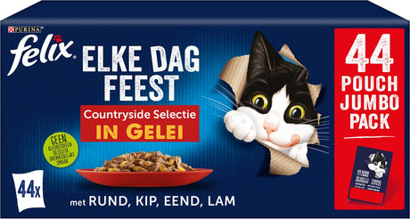 Felix elke dag feest countryside selectie - kattenvoer natvoer - rund kip eend lam - 44 x 85 g