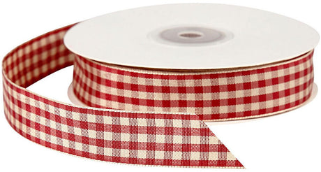Creotime geruit lint, b: 20 mm, 25 m, antiek rood wit