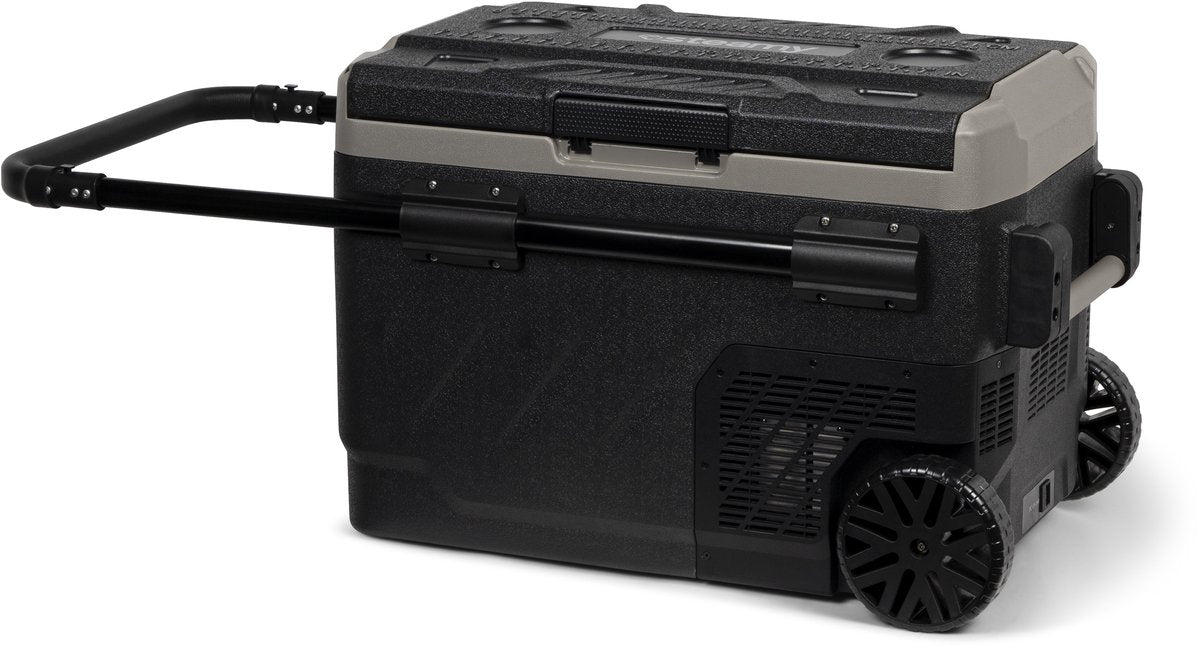 Steamy -e dual zone roller elektrische compressor koelbox op wielen - dual zone - 40 liter - 12v en 230v - voor auto en camping - zwart