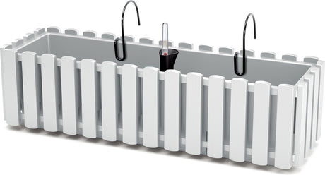 Prosperplast fence-look plantenbak - kunststof - 58x18x16 cm - wit - hangend - bloembak - binnen en buiten