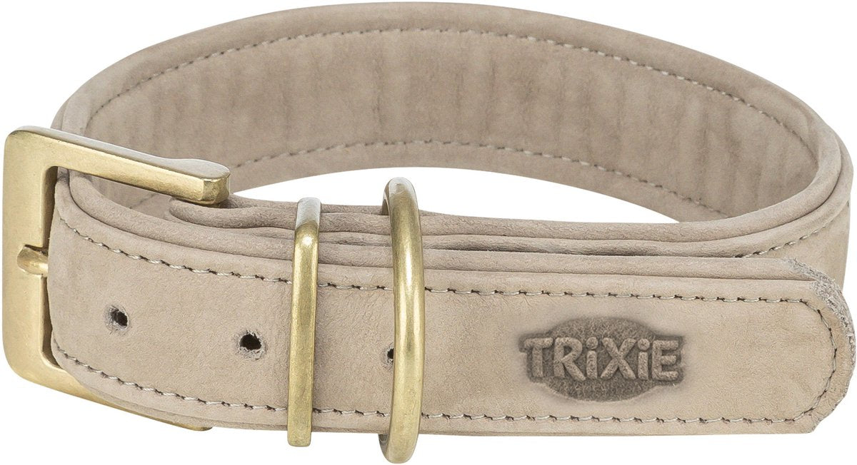 Trixie halsband hond - nubuckleer lichtgrijs xs 25-31 cm - dubbel gevoerd met d-ring xs