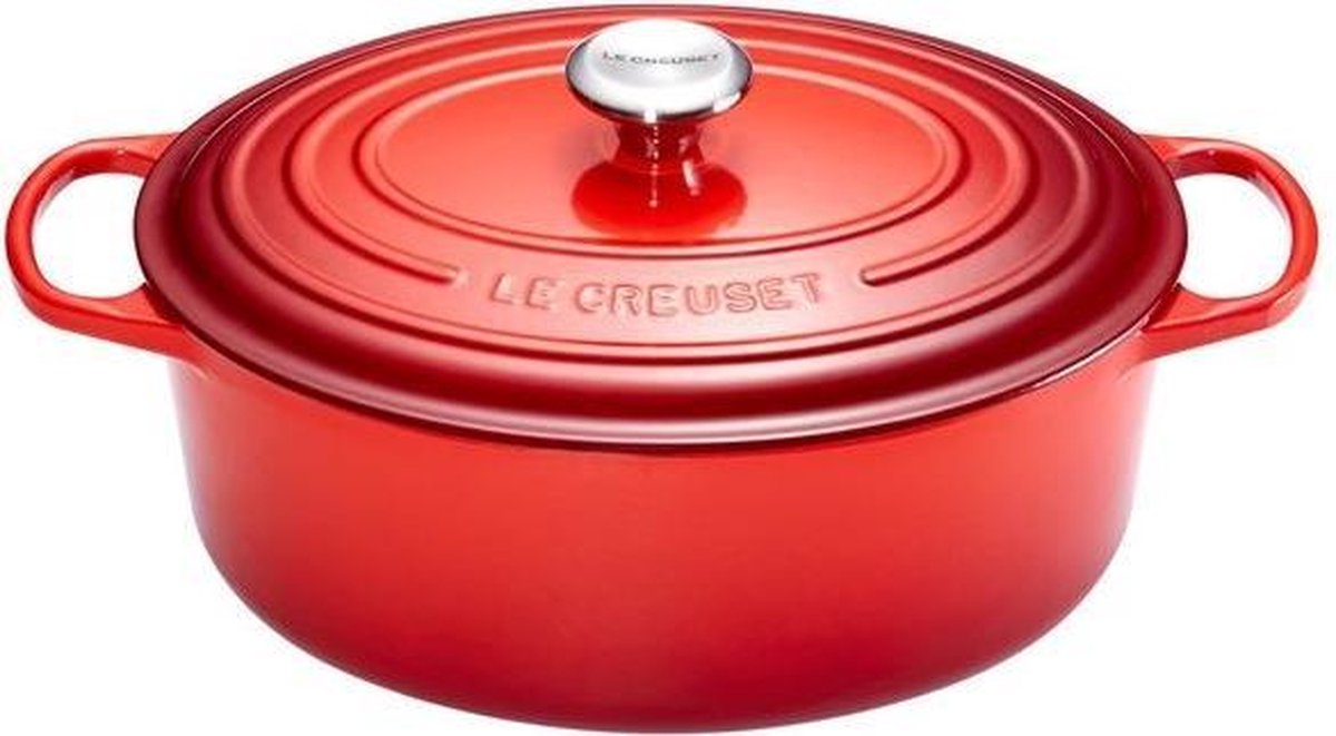Le creuset braadpan signature ovaal kersenrood – ø 31 cm 6,3 liter – grote gietijzeren stoofpan – ovale vorm voor braadstukken en gevogelte – in levendige rode emaille – voor oven, inductie en groot gasfornuis