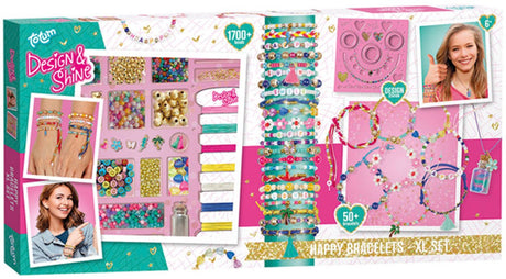 Totum xl armbandjes knutselset - 50 armbandjes maken 1700+ stuks - design shine happy bracelets fashion knutselset cadeau tip creatief speelgoed meisjes vanaf 6 jaar