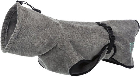Trixie badjas hond - badstof grijs 60 cm - verstelbare kraag, buikriem, drukknopen l