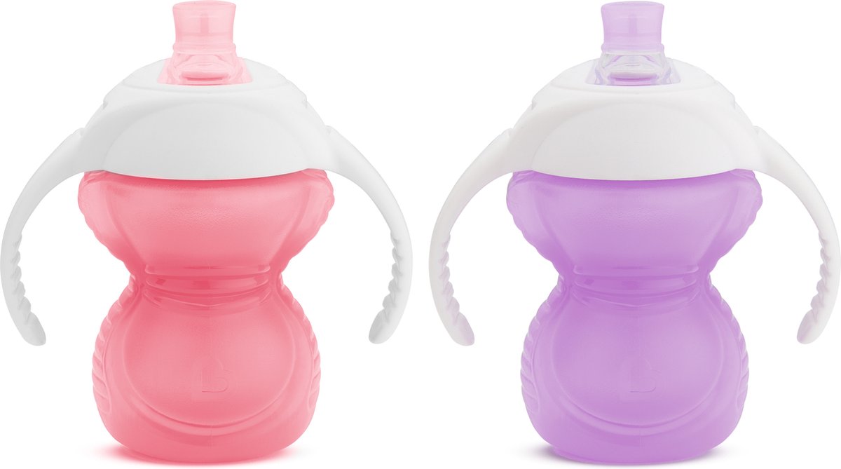 Munchkin drinkbeker 2-pack - click lock bite proof trainer cup - bijtbestendige drinkbeker voor baby's - overgangsbeker - vanaf 6 maanden - beker met handgrepen - 207ml - paars roze