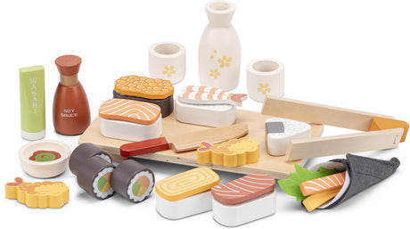 Woet ® houten sushi speelset - 30-delig japans rollenspel speelgoed - inclusief stokjes, sojasaus en serveerplank - speelgoedeten - educatief keukenspeelgoed - vanaf 3 jaar