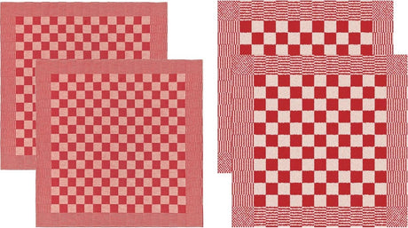 Ddddd - barbeque - theedoeken en keukendoeken - set van 4 stuks - 60x65 cm 50x55 cm - geblokt - rood