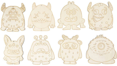 Creativ company houten figuren monster h:12,4 cm 8 stuks