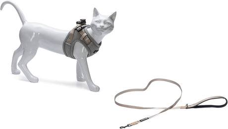 Beeztees parinca kattentuigje met looplijn - kattenharnas - nylon - lichtgrijs - borstomtrek 37-42 cm - nekomtrek 26-31 cm