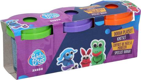 Eddy toys doughset speelset - boetseerklei set van 3 potjes à 55 gram - kleuren blauw, wit en oranje - soepel blijvende klei van kunststof - geschikt voor kinderen vanaf 3 jaar
