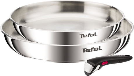 Tefal ingenio emotion l8969345 – 3-delige pannenset – inox braadpannen 24 28 cm – afneembare handgreep – stapelbaar – inductiegeschikt – ovenbestendig – zonder coating