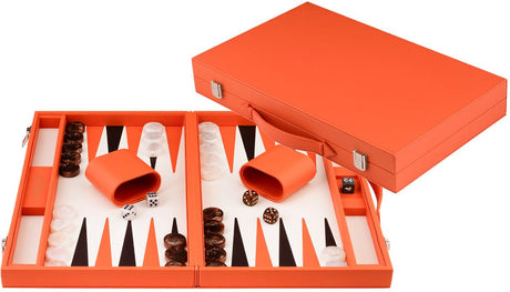 Longfield backgammon 18 oranje in kunstlederen koffer -