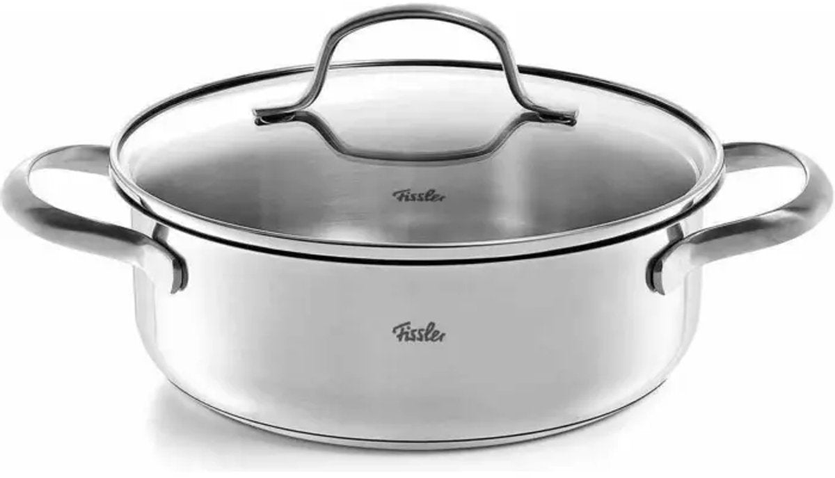 Fissler san francisco - kookpan laag met glasdeksel - 20cm - ptfe pfas vrij