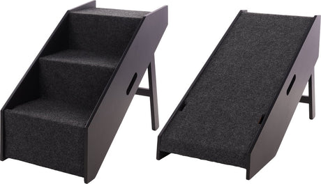 Flamingo hondenloopplank trapje pino zwart – 2-in-1 opvouwbare instaphulp – 62x36x51 cm – tot 40 kg – hondentrap mdf