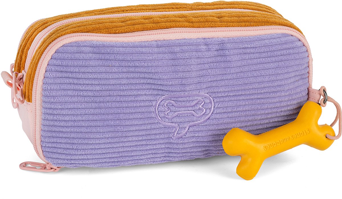 Stones and bones rowan 2.0 - etui - pennenzak voor kinderen - 3 vakken - corduroy - honing lavendel
