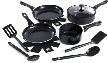 Bk vivid keramische antiaanbak pannenset 11 delig - ø16-28cm - inductie koekenpan - inductie hapjespan - inductie steelpan - pfas-vrij – ovenbestendig tot 160°c – vaatwasserbestendig – snelle opwarming – koudgrepen - zwart