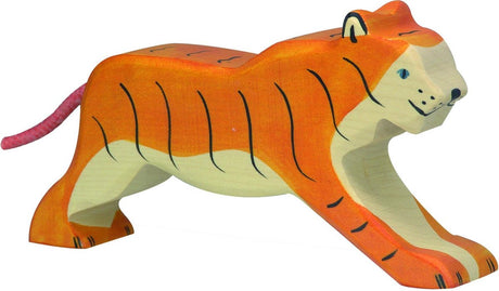 Holztiger wildernis - tijger lopend - 17x3x9cm - houten figuur - handgemaakt