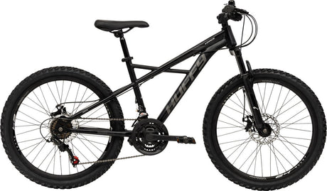 Huffy korros 24 inch kinder mountainbike zwart hardtail voorvering + shimano 21 versnellingen - jonge kinderen 8-13