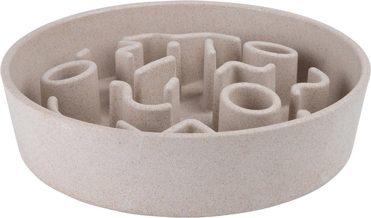 District 70 bamboo slowfeeder beige - hondenvoerbak - ø28 cm