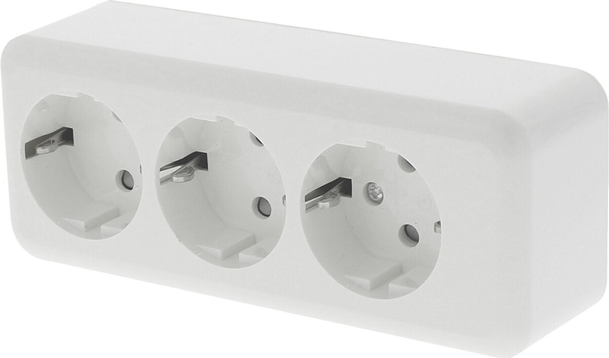Q-link contactdoos opbouw - 3-voudig - met randaarde - langwerpig polarwit
