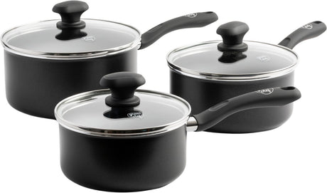 Greenchef diamond steelpannenset 3-delig - 16 18 20cm - 1.5 2.1 2.3l - pfas-vrije antikleeflaag - pannenset inductie - keramische pan - ovenbestendig tot 160°c - koelgreep - met glazen deksel - zwart