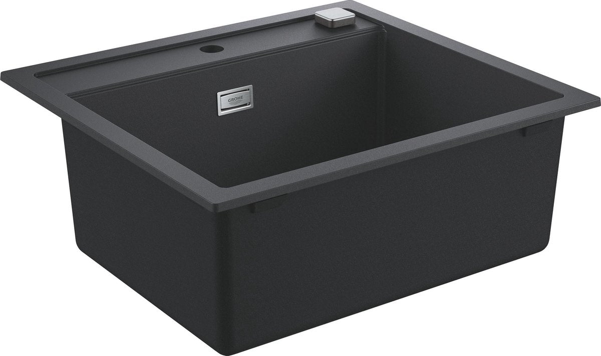 Grohe k700 composiet spoelbak - 56cm - inbouw - met overloop en automatische afvoer - granite black