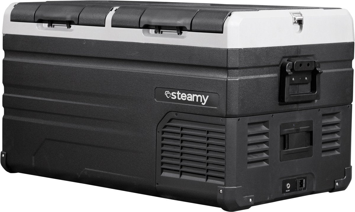 Steamy -e dual zone elektrische compressor koelbox - dual zone - 72 liter - 12v en 230v - voor auto en camping - zwart