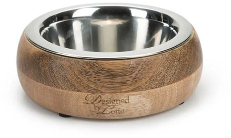 Designed by lotte mandira voerbak hond - eetbak drinkbak - hondenvoerbak - hout rvs - vaatwasserbestendig - 350ml s
