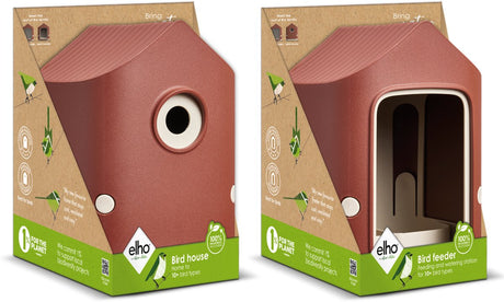 Elho cosy bird house and feeder - vogelhuisje en vogelvoederhuisje - 100% gerecycled plastic - l17.6 x b18 x h23 cm - toscaans rood