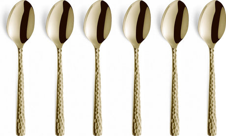 Amefa felicity champagne – 6-delige theelepelset – 12 cm – 18 0 chroomstaal – hoogglans pvd-coating – gehamerde afwerking – cadeauverpakking