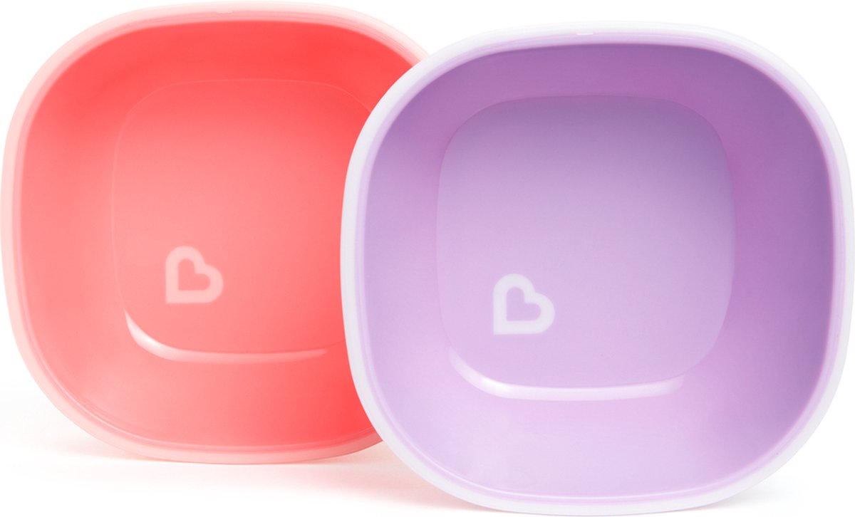 Munchkin kinderservies kommetjes - splash anti-slip kommetjes - diepe wanden - vaatwasser- en magnetronbestendig - per 2 stuks - vanaf 6 maanden - paars roze