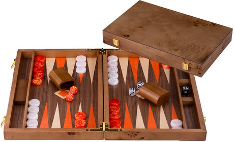 Engelhart backgammon 18 inch – ingelegd walnoot hout – luxe koffer van walnoot – strategisch bordspel reisspel – longfield games