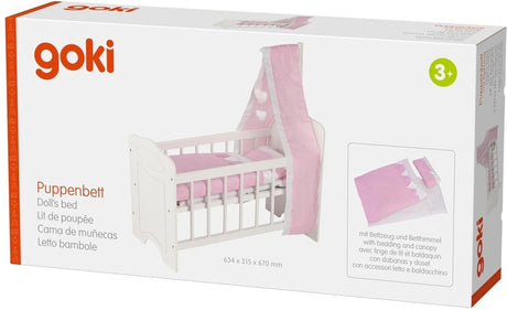 Goki poppenbed - poppenwieg - met beddegoed en baldakijn - 63,4x31,5x67 cm - 3 jaar