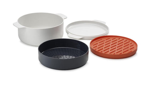 Joseph joseph m-cuisine magnetron kookset – 4-delige stapelbare set met stoominzet, grill en 2l kookpot