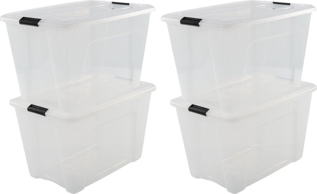 Iris topbox opbergbox - 60l - kunststof - transparant zwart - set van 4