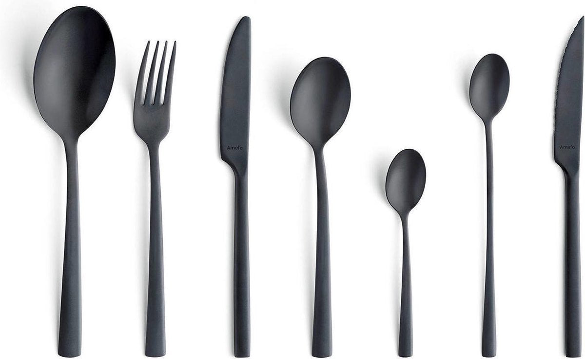 Amefa manille zwart- 42 delige all you need bestekset - 6 personen - pvd mat- 18 0 chroomstaal – cadeauverpakking