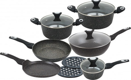 Klausberg 7201- pannenset - 12 delig - keramisch - gesmeed aluminium - alle warmtebronnen - non stick - ook inductie - zwart