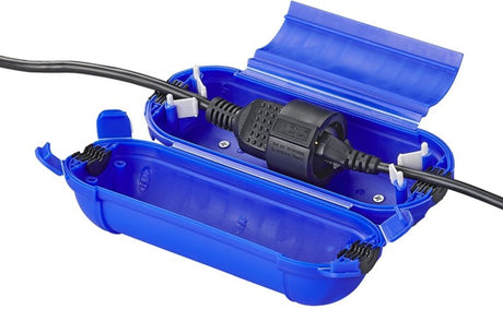 Proplus stekker veiligheidsbox 21 x 8 x 8,5 cm – voor schuko stekkerverbindingen en kabel ø6,5–11 mm – ip44 bescherming – blauw