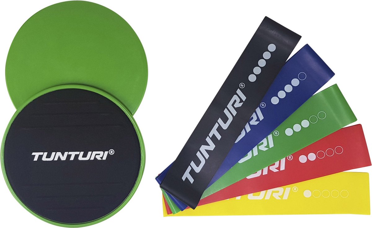 Tunturi resistance band set - weerstandsbanden - fitness elastiek - met core sliders - combi set