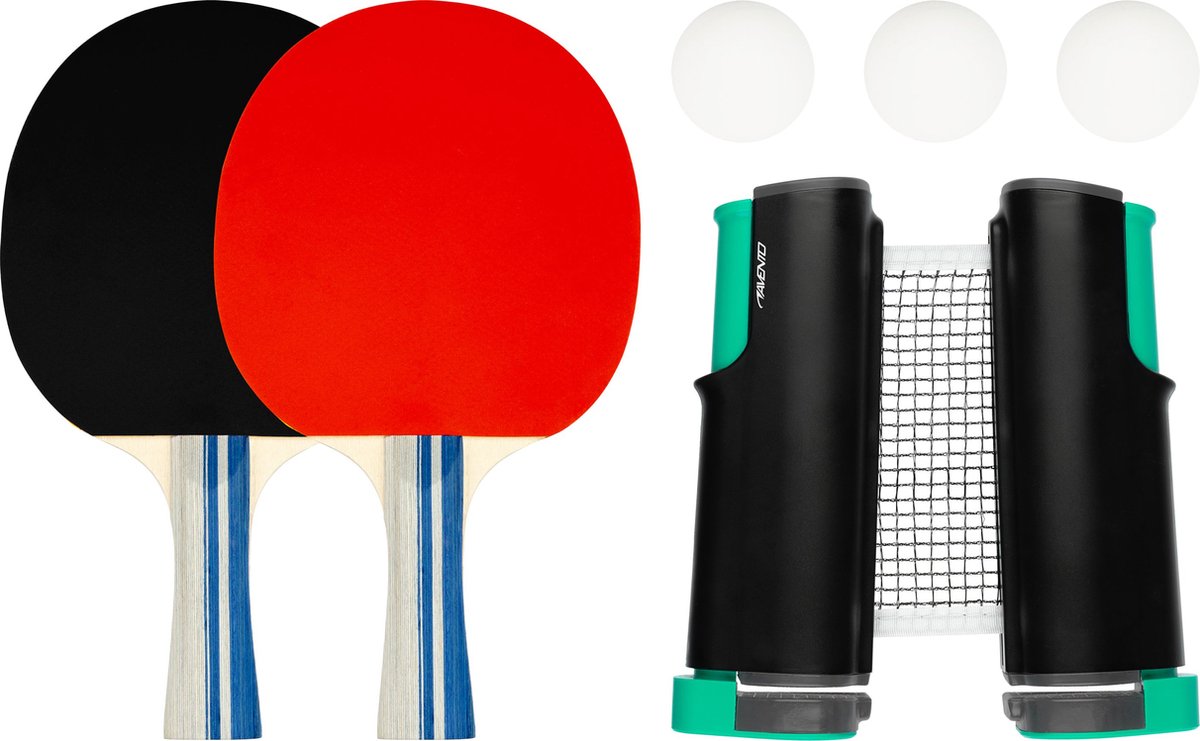 Avento tafeltennisset compleet - uitschuifbaar tafeltennisnet - zwart rood