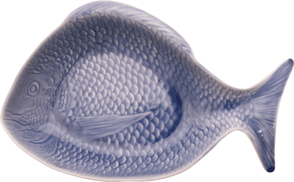 Point-virgule schaal vis aardewerk blauw 45x25cm