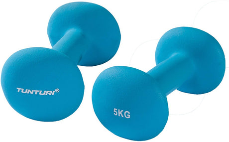 Tunturi dumbbell set - 2 x 5,0 kg - neopreen - fluor blauw - incl. gratis fitness app