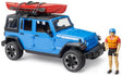 Bruder jeep wrangler rubicon met kayak and kayaker 1:16