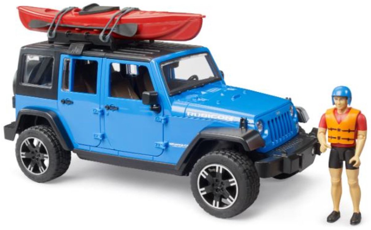 Bruder jeep wrangler rubicon met kayak and kayaker 1:16