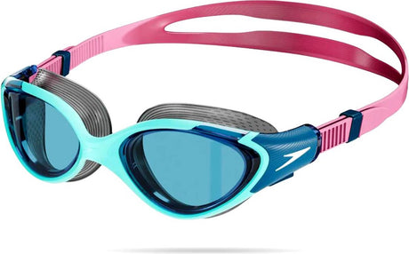 Speedo biofuse 2.0 zwembril dames - ergonomische duikbril volwassenen - anti condens uv-bescherming - professionele zwembril met drukknopsluiting - superzachte afdichting - blauw roze