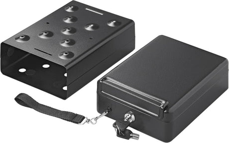 Proplus stalen kluis met slede -22.5 x 16.5 x 8.5 cm - voor auto, caravan, camper - kluis - caravankluis - reiskluis - veiligheid - waardevolle spullen - draagbaar - anti-diefstal - met schroeven en pluggen - inclusief 2 sleutels - zwart